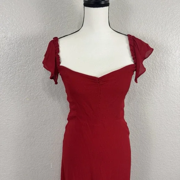 Reformations Dress Red Women 10 Butterfly Cherry Milkmaid Babydoll Maxi Romantic - Picture 2 of 13